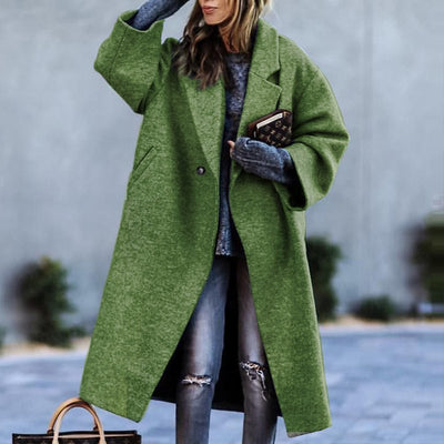 Eleganter Damen Langarm-Wollmantel im lässigen Schnitt – Grau und Grün