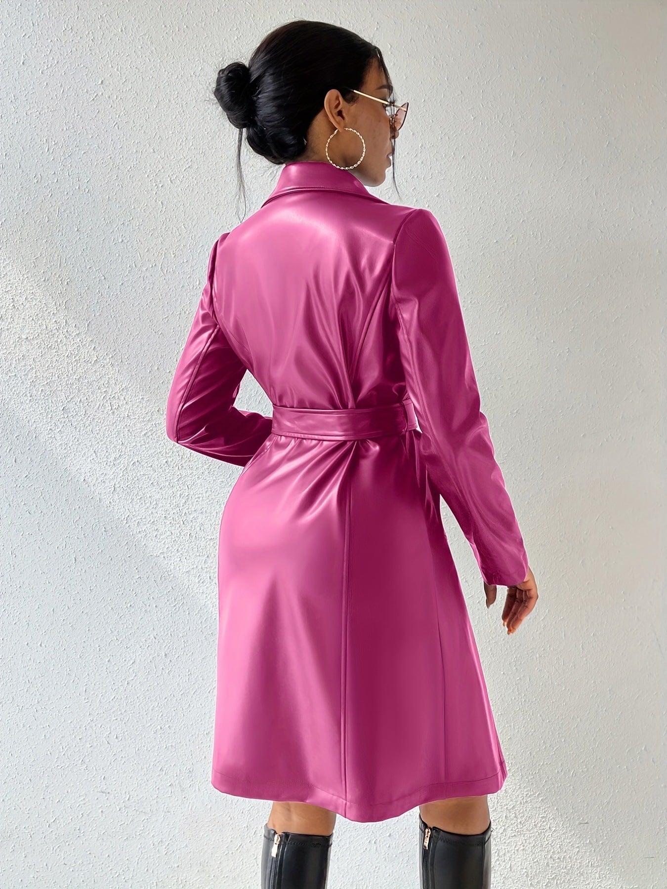 Eleganter Damen-PU-Leder-Trenchcoat mit langen Ärmeln und Taschen – Slim Fit in verschiedenen Farben