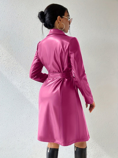 Eleganter Damen-PU-Leder-Trenchcoat mit langen Ärmeln und Taschen – Slim Fit in verschiedenen Farben