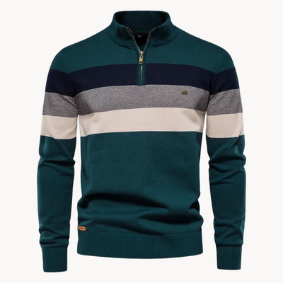 Eleganter gestreifter Slim-Fit Herrenpullover mit Reißverschluss – Stil trifft Komfort