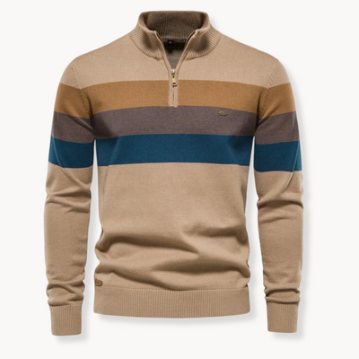 Eleganter gestreifter Slim-Fit Herrenpullover mit Reißverschluss – Stil trifft Komfort
