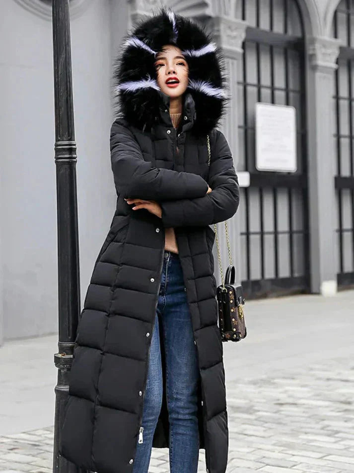 Eleganter langer Wintermantel für Damen mit Gürtel - warm und stylisch
