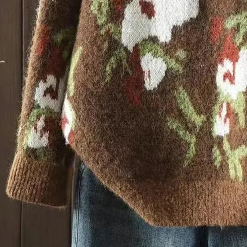 Eleganter Strickpullover mit floralem Muster für Damen
