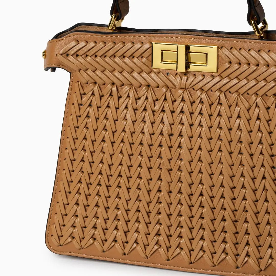 Estelle | Elegante geflochtene Handtasche mit Drehverschluss & goldenen Details