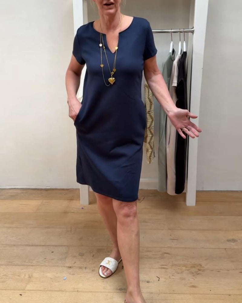 Kleid Lässig Schmal Einfarbig Kurzarm