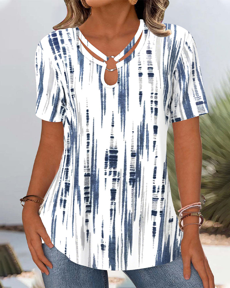 Bluse Bedruckt Mode Durchbrochen Kurzarm