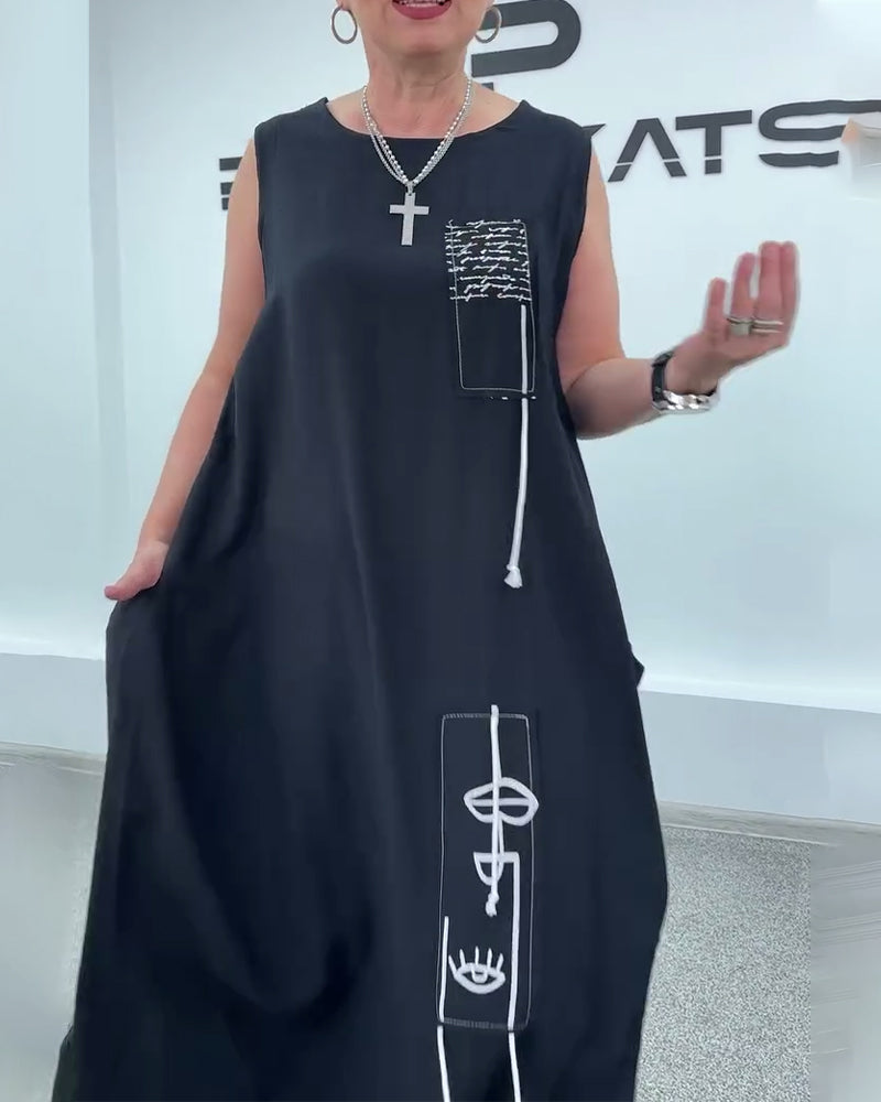 Kleid Ärmellos Oversized Buchstabenprint