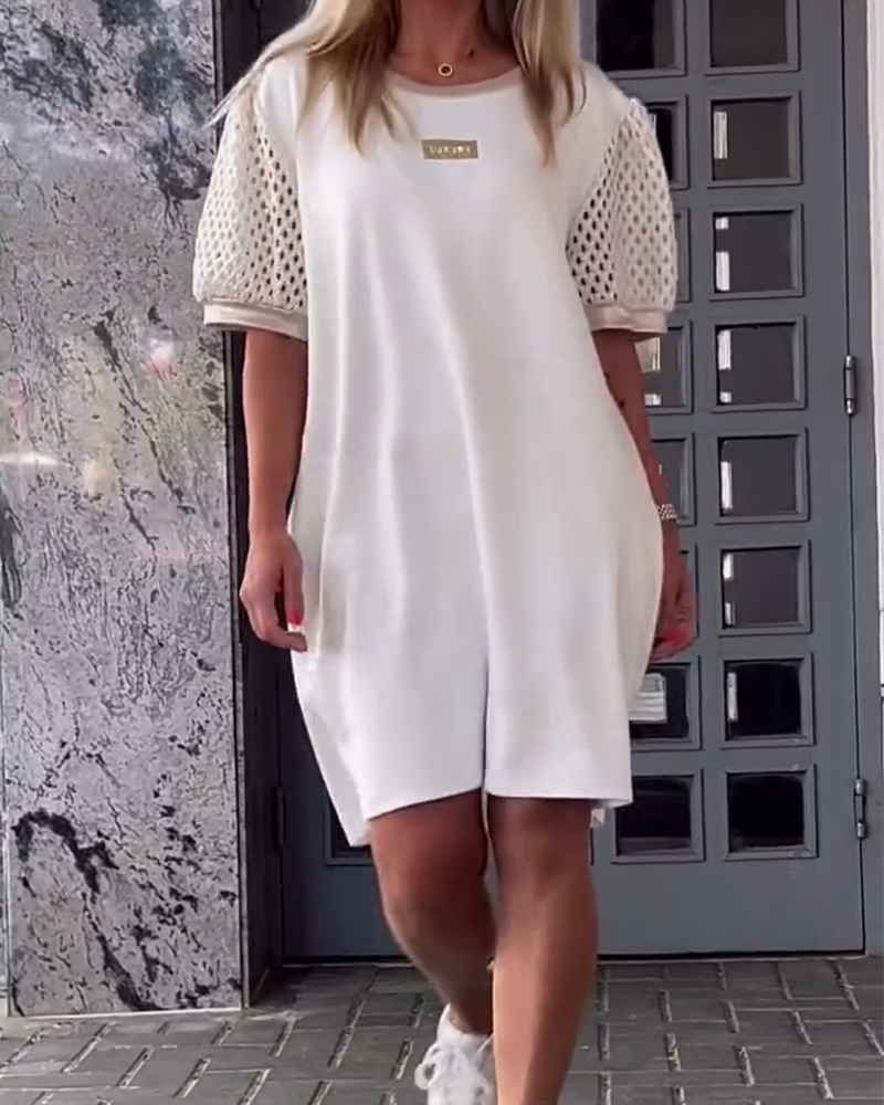 Kleid Rundhals Hohles Design Gerade