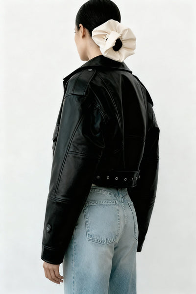 Zira | Damen Lederjacke Kurz Biker Stil Mit Gürtel