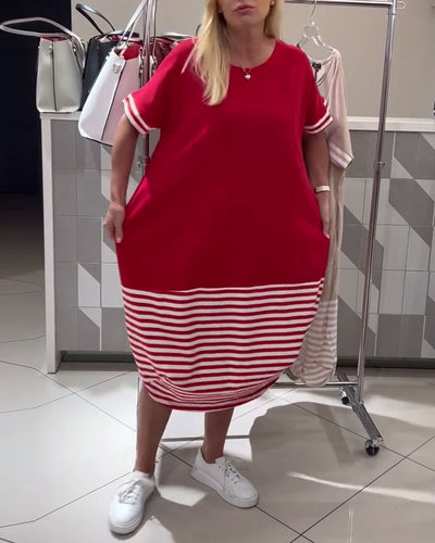 Kleid Kontraststreifen Kurzärmlig Casual