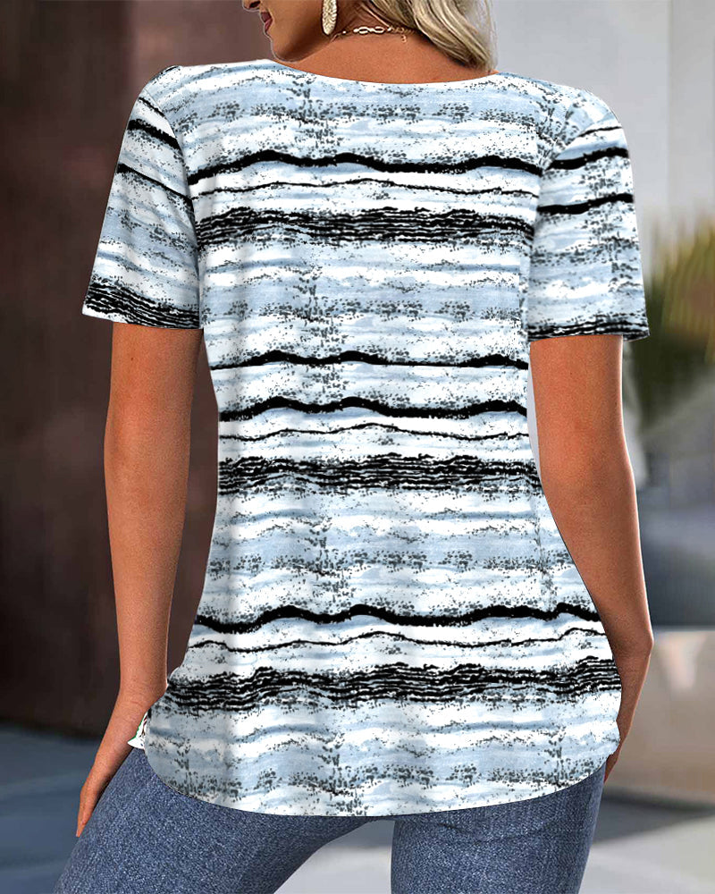 Bluse Rundhals Slim Fit Plissiert Bedruckt