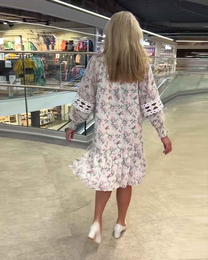 Kleid Laternenärmel Blumen Langarm