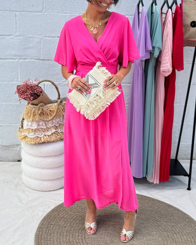 Kleid Einfarbig V-Ausschnitt Taille Chiffon