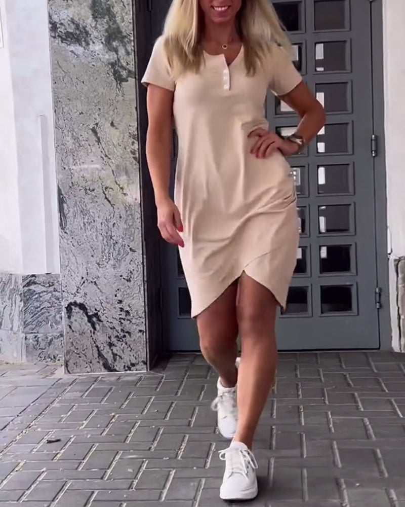 Kleid Unregelmäßig Gekreuzt Kurzarm