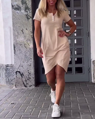 Kleid Unregelmäßig Gekreuzt Kurzarm