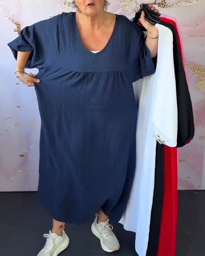 Kleid Waldstil V-Ausschnitt Falten Einfarbig