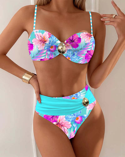 Zweiteiliger Badeanzug mit Blumen-Kontrastmuster