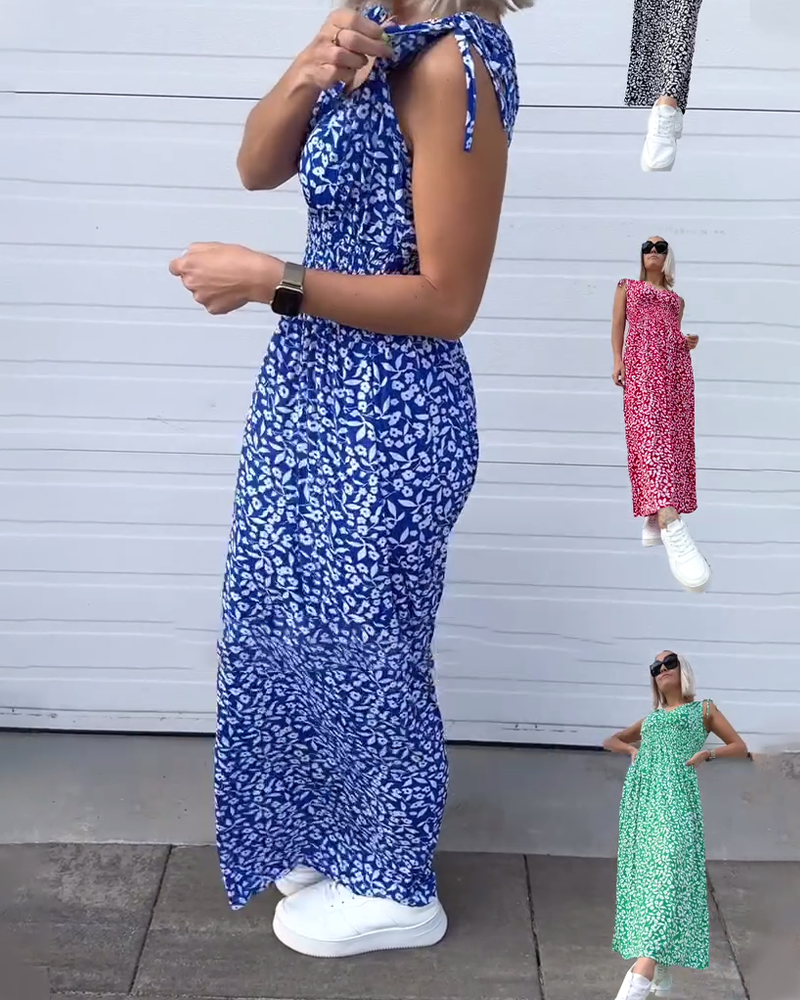 Kleid Ärmellos Taille Geblümt Lang