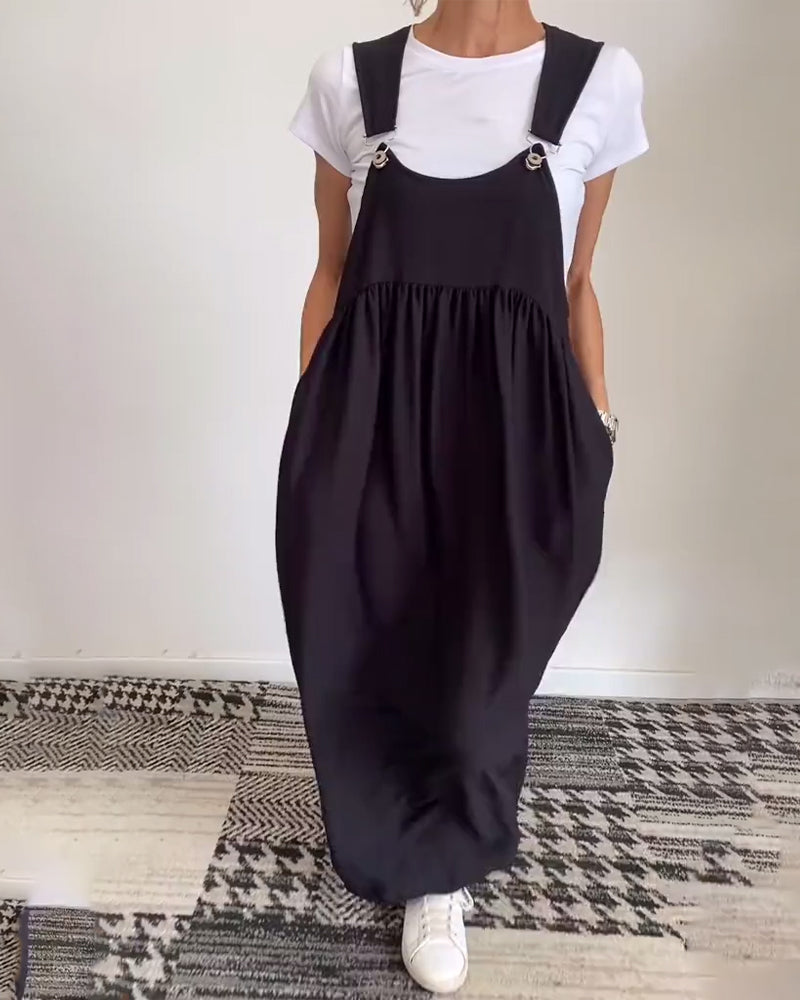 Heidi-Mode | Kleid Lässig Einfarbig Hosenträger