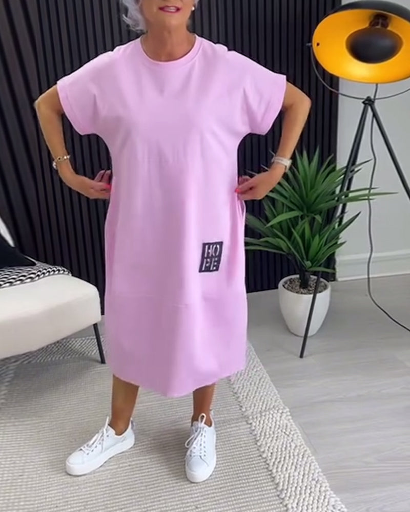 Kleid Kurzarm Lässig Gerade Tasche