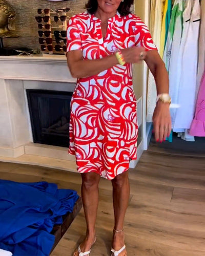 Heidi-Mode | Lässiges Bedrucktes Kleid mit Kurzen Ärmeln