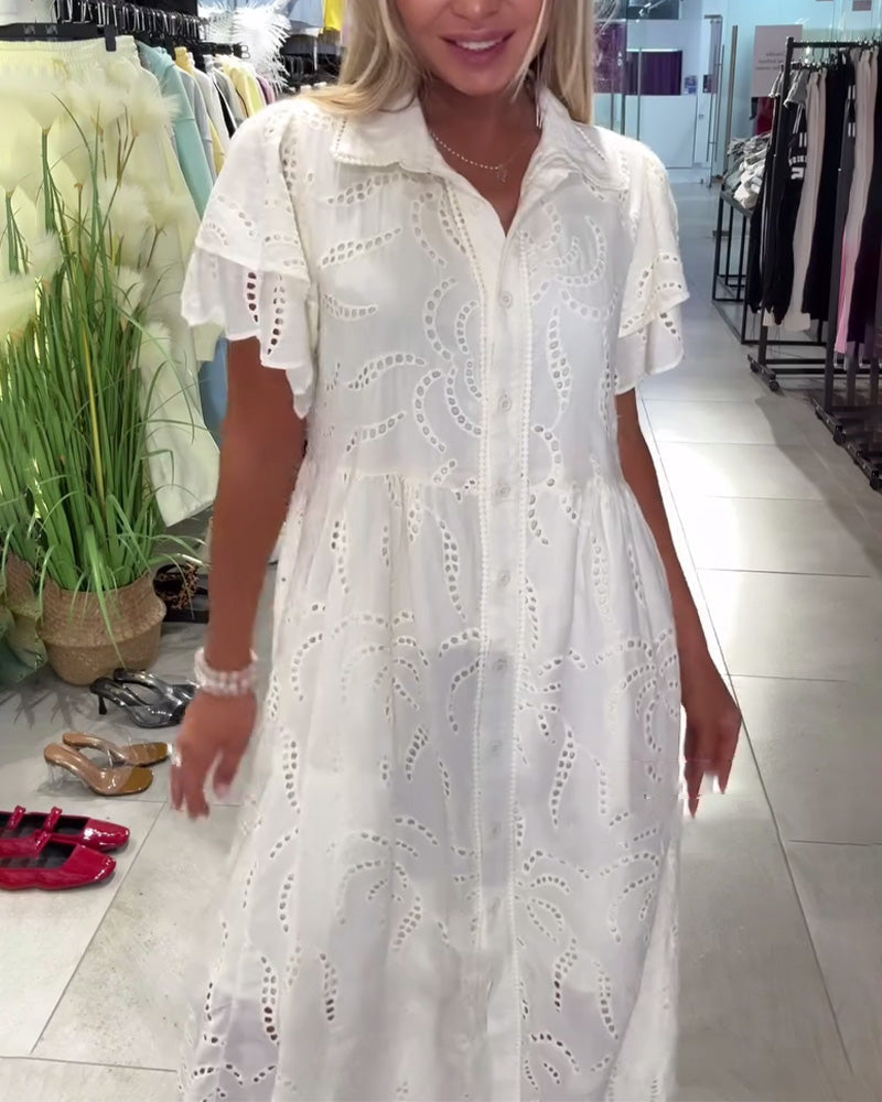 Kleid Reverskragen Einfarbig Blütenärmel