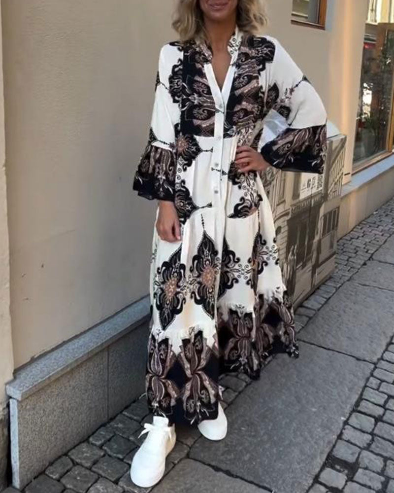 Kleid Trompetenärmel Stehkragen Retro