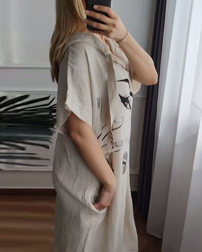 Kleid mit Kapuze Bedruckt Locker Geschnitten