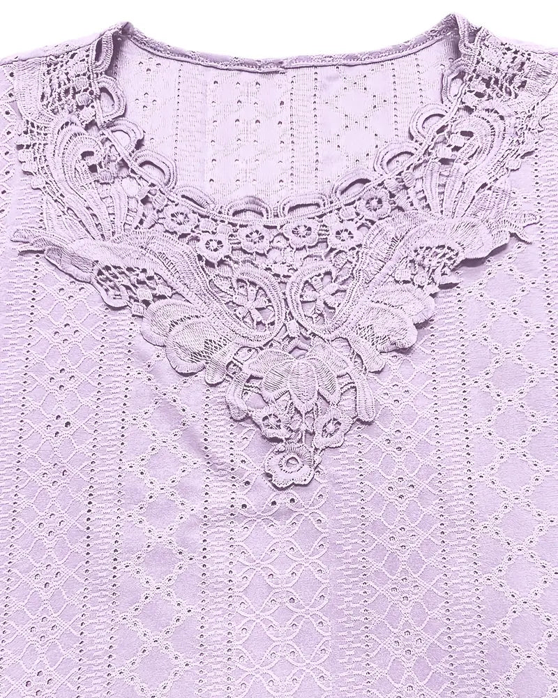 Bluse Einfarbig Spitze Hohles Design