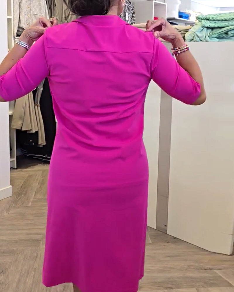 Kleid mit Reverskragen Lässig Unifarben