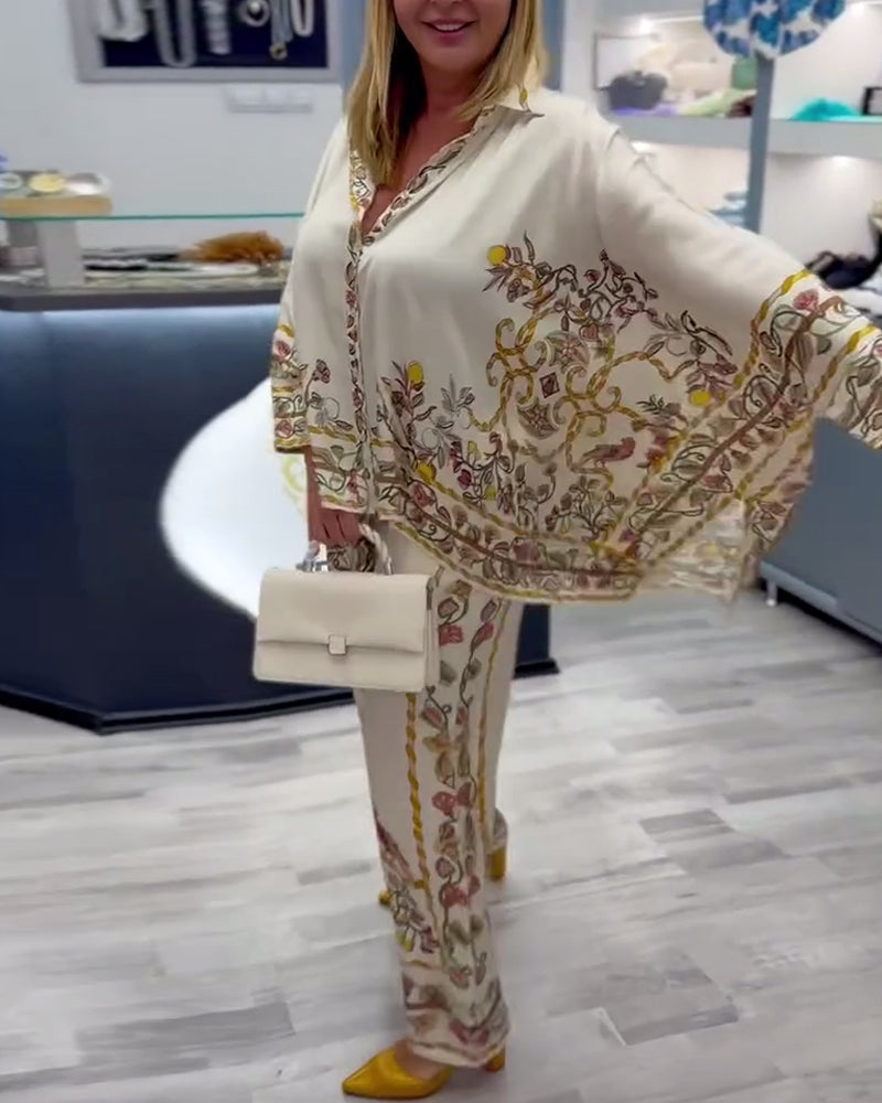 Anzug Modische Fledermausärmel Druck Weites Bein