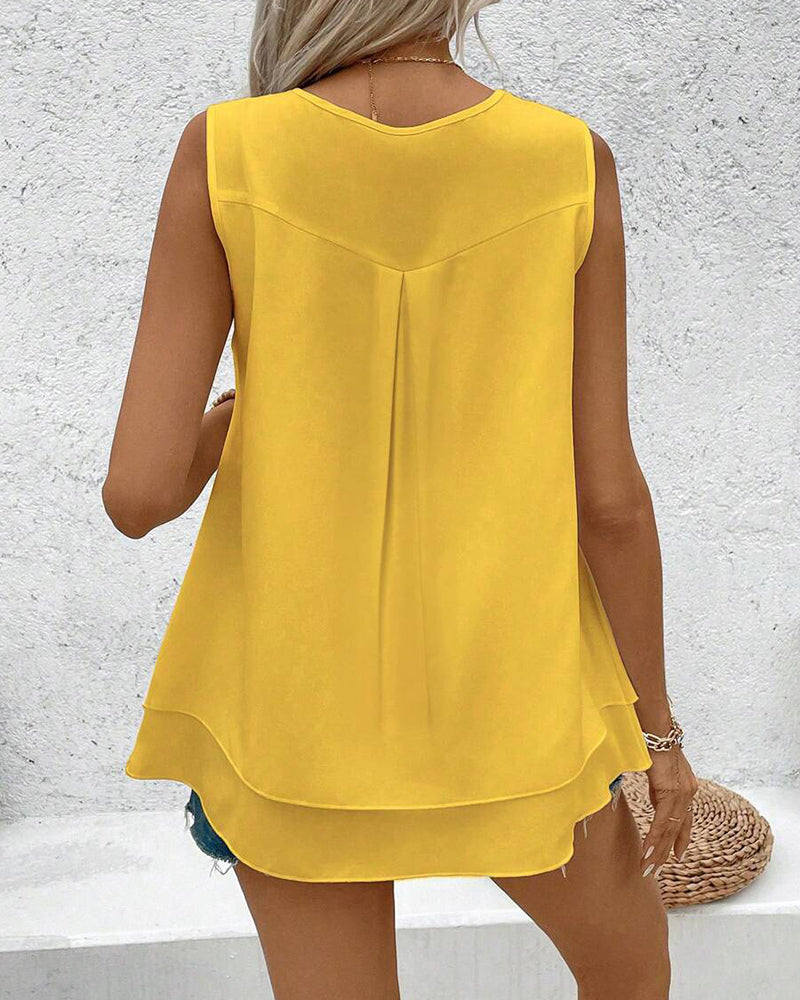 Tanktop Ärmellos V-Ausschnitt Doppel Chiffon