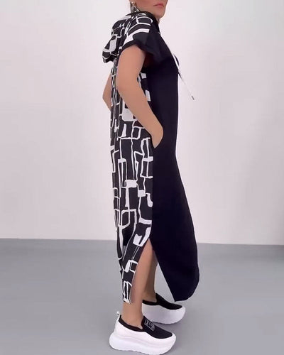 Kleid Halb-Reißverschluss Locker Kontrast