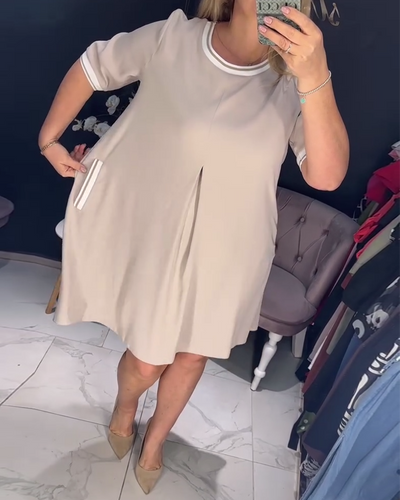 Kleid lässig elegant Rundhals Tasche