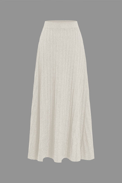 Gerlinde | Weit schwingender Strick-Midirock mit Plissee-Falten und elastischem Bund
