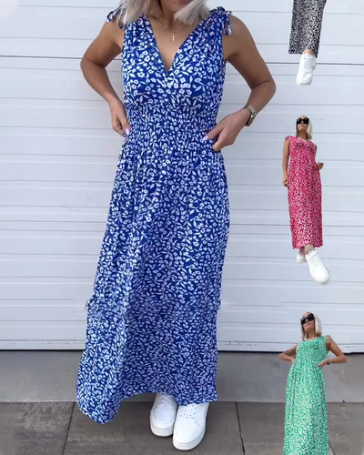 Kleid Ärmellos Taille Geblümt Lang