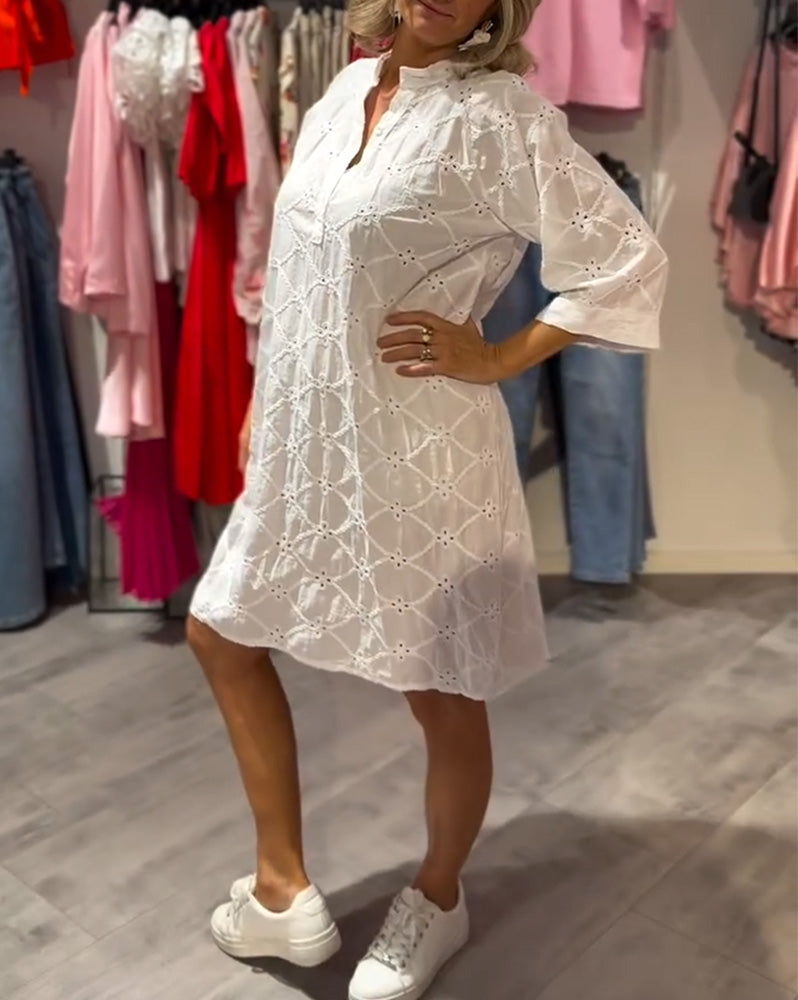 Kleid Langarm Ausgeschnitten Blume Weit