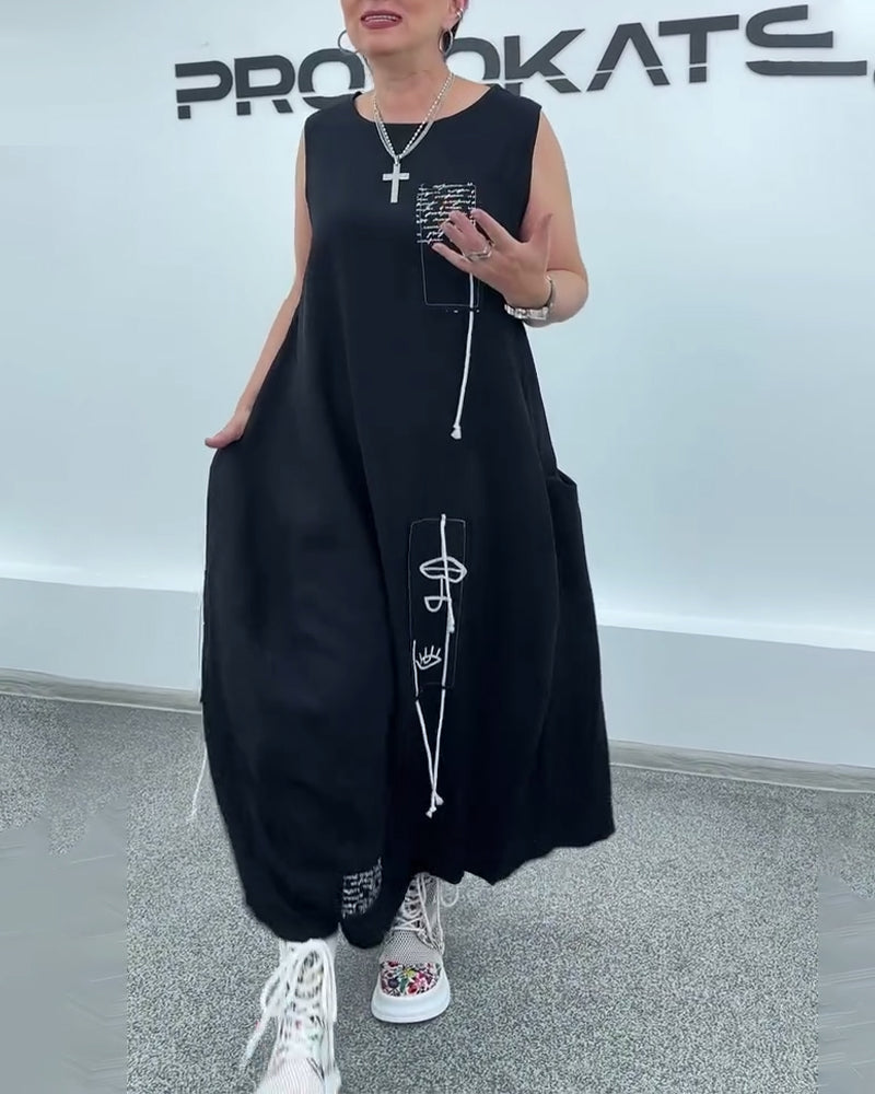 Kleid Ärmellos Oversized Buchstabenprint