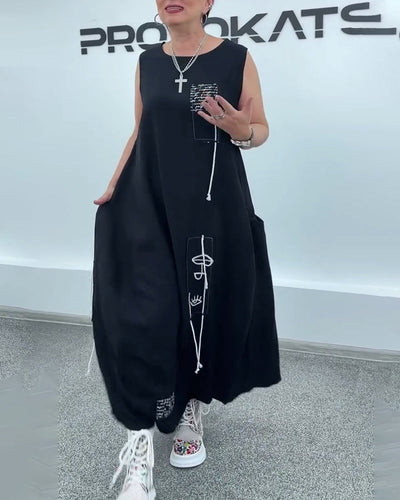 Kleid Ärmellos Oversized Buchstabenprint