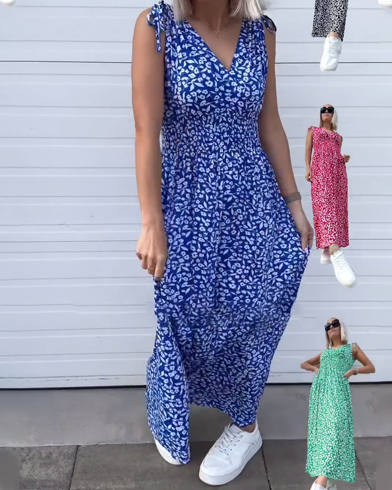 Kleid Ärmellos Taille Geblümt Lang