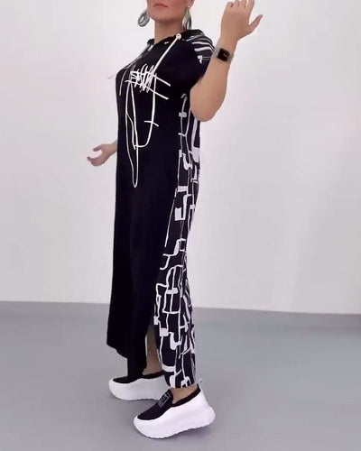 Kleid Halb-Reißverschluss Locker Kontrast