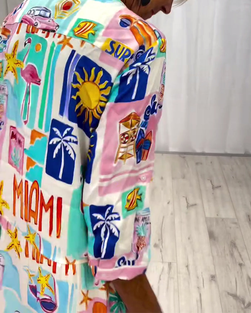 Kleid V-Ausschnitt Bedruckt