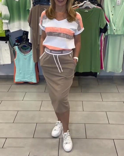 Set V-Ausschnitt Gestreifter Sportrock