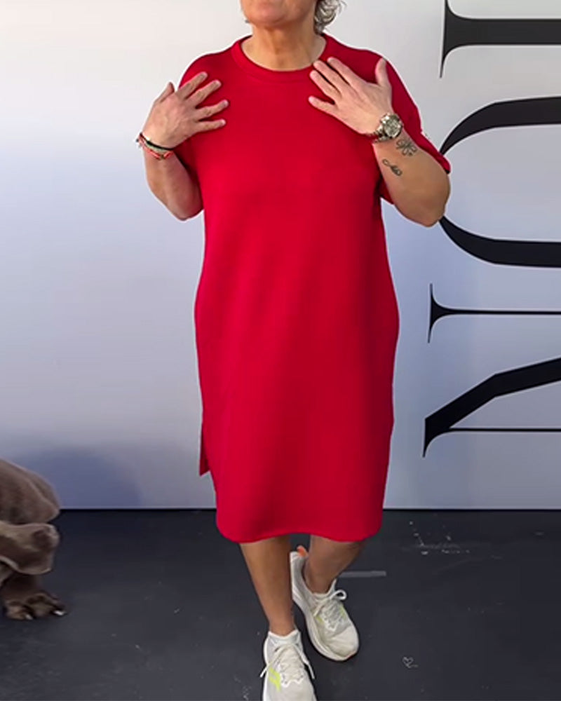 Kleid Rundhalsausschnitt Lässig Kurzarm Einfach