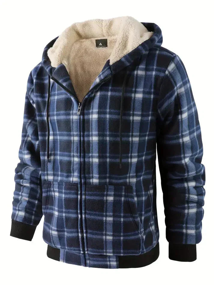 Gemütliche karierte Fleecejacke mit Kapuze für Herren – ideal für kalte Tage