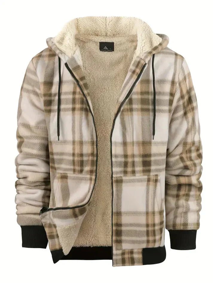 Gemütliche karierte Fleecejacke mit Kapuze für Herren – ideal für kalte Tage