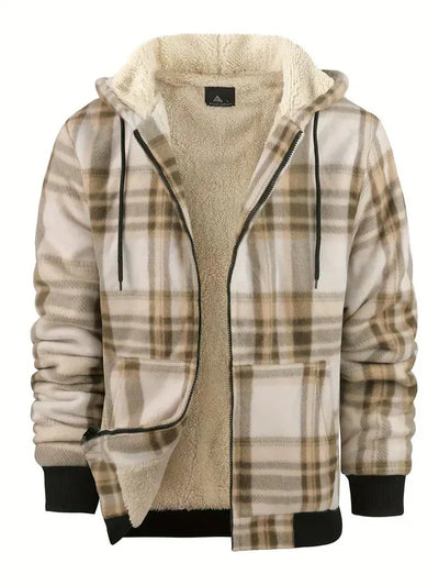 Gemütliche karierte Fleecejacke mit Kapuze für Herren – ideal für kalte Tage