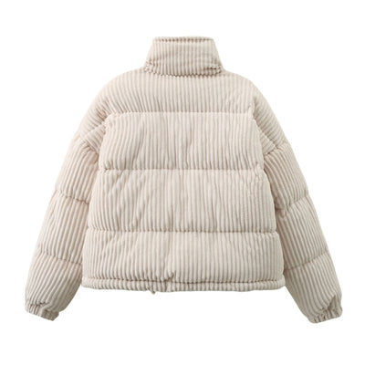 Gemütliche Kurzjacke aus Cord mit Polyesterfüllung – Bequemer Puffer-Mantel in Grün und Milky White für Damen