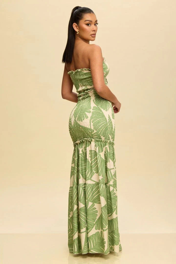 Naysa | Trägerloses Maxikleid mit tropischem Print