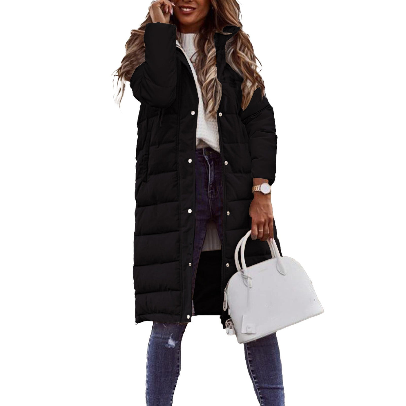 Hoodie mit Knopfverschluss und langen Ärmeln – Mid-Length Baumwolljacke im Streetstyle
